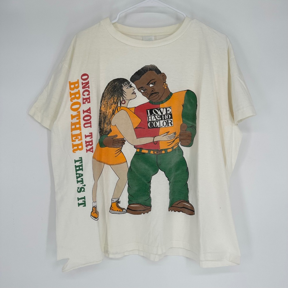 Vintage 90s Love Has No Color Once You Try Brother Graphic T-Shirt XL White